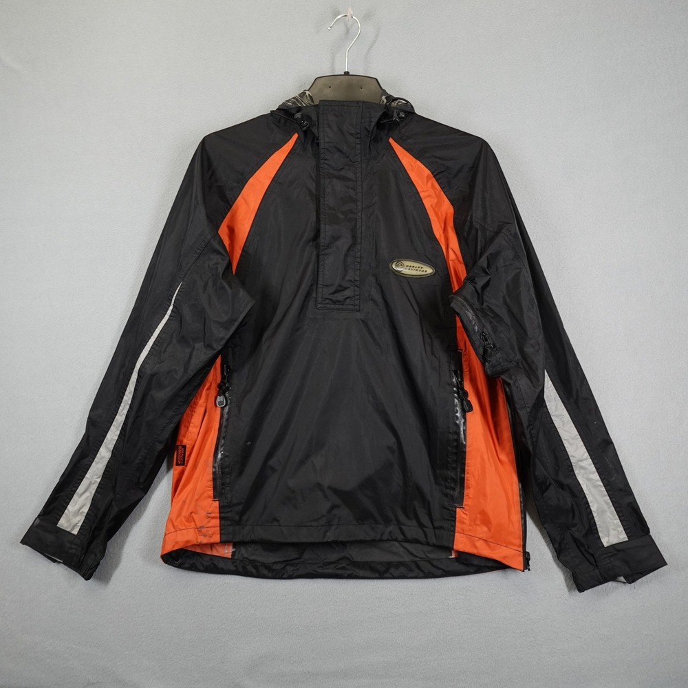 Harley Davidson Jacket Mens XS Black Orange Anorak Windbreaker Biker Moto Coat